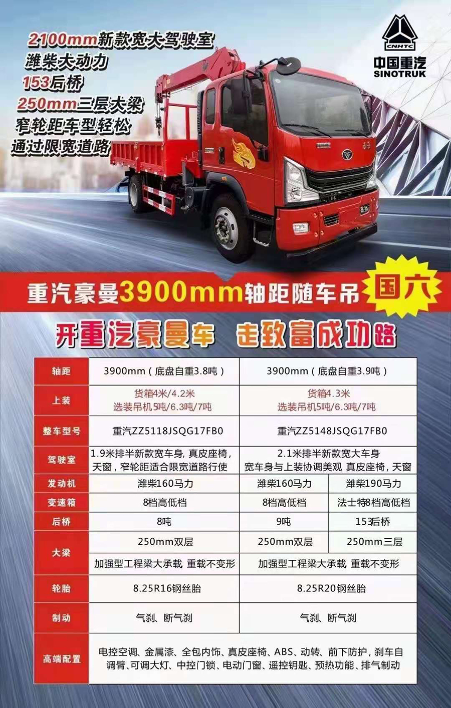 重汽豪曼國六隨車吊系列上市